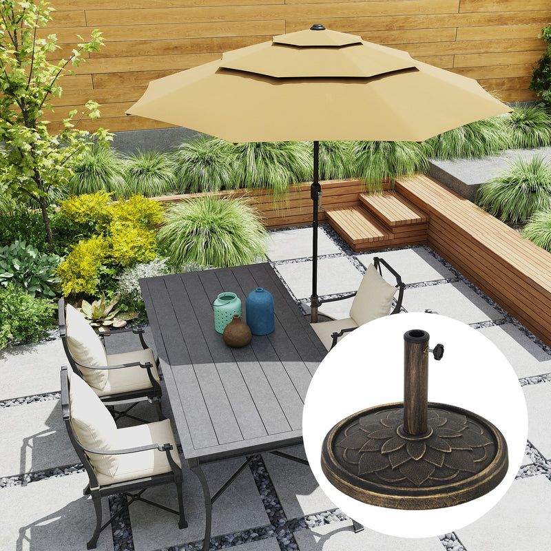Round Patio Umbrella Base, 26 lbs Resin Umbrella Stand Base, Heavy Duty Patio Umbrella Holder, Bronze