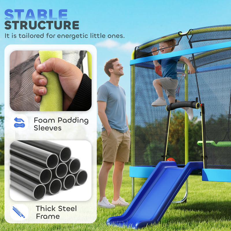 Qaba 6.9FT Kids Trampoline with Safety Net, Slide, Swing, Toddler Trampoline for 3-6 Years Old Outdoor