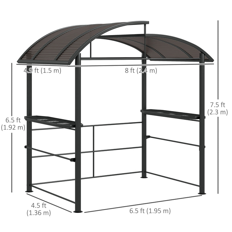 Outsunny - 8' x 5' Grill Gazebo with Vented PC Roof, Side Shleves, Dark Grey
