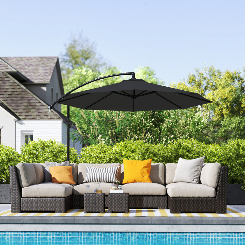 9.7ft Offset Patio Umbrella Garden Hanging Parasol Banana Cantilever Umbrella with Base, Crank, Black