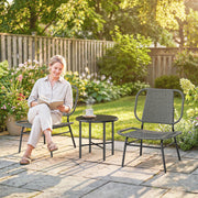 Outsunny - 3 Piece Wicker Patio Furniture Set, Outdoor Bistro Set with Steel Table, Rattan Outdoor Conversation Furniture, Grey