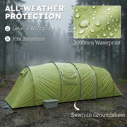 Outsunny - 6 Person Camping Tent with Porch, Large Family Tent with 2 Bedroom and Living Room, Light Green