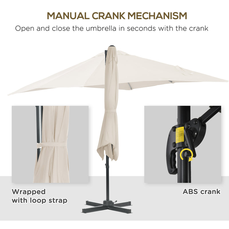 Outsunny - 8' x 8' Square Patio Hanging Offset Umbrella with 360° Rotation, Aluminum Outdoor Cantilever Parasol with Crank & Tilt, Sun Canopy Shelter with Cross Base, White — 84D-051V00CW
