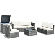 Costway - 8 Piece Wicker Sofa Rattan Dinning Set Patio Furniture with Storage Table-White
