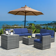 Costway - 8 Piece Wicker Sofa Rattan Dinning Set Patio Furniture with Storage Table-Navy