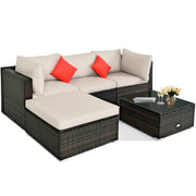 Costway - 5 Pieces Outdoor Patio Rattan Furniture Set Sectional Conversation with Cushions-Beige
