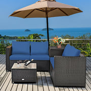 Costway - 4 Pieces Outdoor Patio Rattan Furniture Set with Cushioned Loveseat and Storage Box-Navy