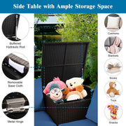 Costway - 4 Pieces Outdoor Patio Rattan Furniture Set with Cushioned Loveseat and Storage Box-Navy