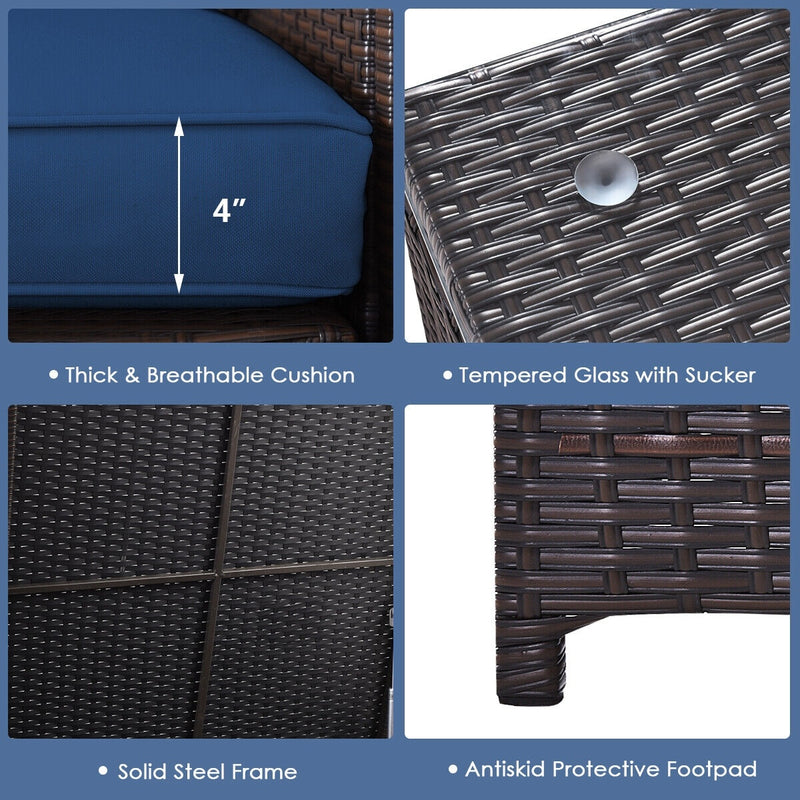 Costway - 4 Pieces Outdoor Patio Rattan Furniture Set with Cushioned Loveseat and Storage Box-Navy