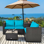Costway - 4 Pieces Outdoor Patio Rattan Furniture Set with Cushioned Loveseat and Storage Box-Turquoise