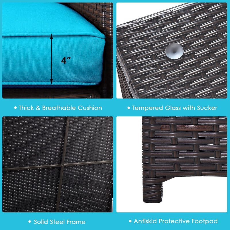 Costway - 4 Pieces Outdoor Patio Rattan Furniture Set with Cushioned Loveseat and Storage Box-Turquoise