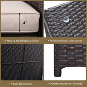 Costway - 4 Pieces Outdoor Patio Rattan Furniture Set with Cushioned Loveseat and Storage Box-Brown