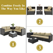 Costway - 4 Pieces Outdoor Patio Rattan Furniture Set with Cushioned Loveseat and Storage Box-Brown