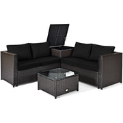 Costway - 4 Pieces Outdoor Patio Rattan Furniture Set with Loveseat and Storage Box-Black