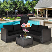 Costway - 4 Pieces Outdoor Patio Rattan Furniture Set with Loveseat and Storage Box-Black