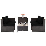 Costway - 4 Pieces Outdoor Patio Rattan Furniture Set with Loveseat and Storage Box-Black