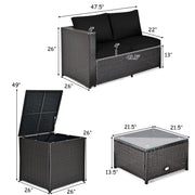 Costway - 4 Pieces Outdoor Patio Rattan Furniture Set with Loveseat and Storage Box-Black