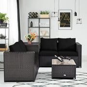 Costway - 4 Pieces Outdoor Patio Rattan Furniture Set with Loveseat and Storage Box-Black