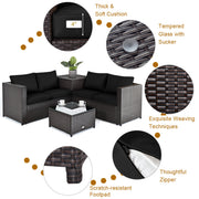Costway - 4 Pieces Outdoor Patio Rattan Furniture Set with Loveseat and Storage Box-Black