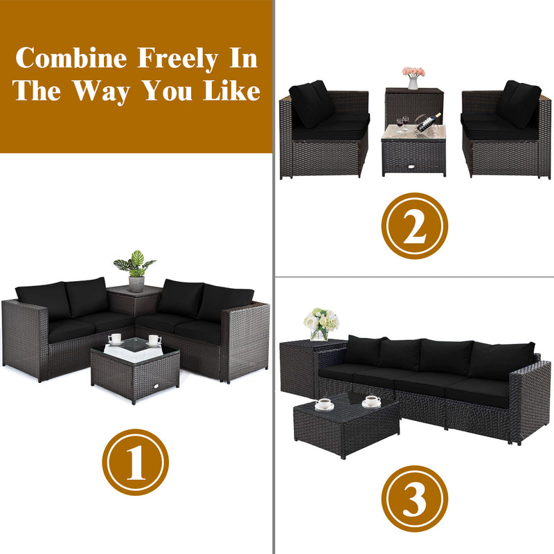 Costway - 4 Pieces Outdoor Patio Rattan Furniture Set with Loveseat and Storage Box-Black