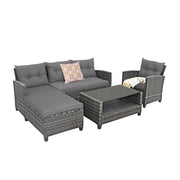 Costway - 4 Pieces Patio Rattan Furniture Set with Cushion and Table Shelf-Gray