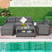 Costway - 4 Pieces Patio Rattan Furniture Set with Cushion and Table Shelf-Gray