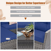 Costway - 4 Pieces Patio Rattan Sofa Furniture Set with Cushion and 2-Tier Coffee Table-Navy