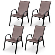 Costway - 4 Pieces Stackable Patio Dining Chairs Set with Armrest-Brown