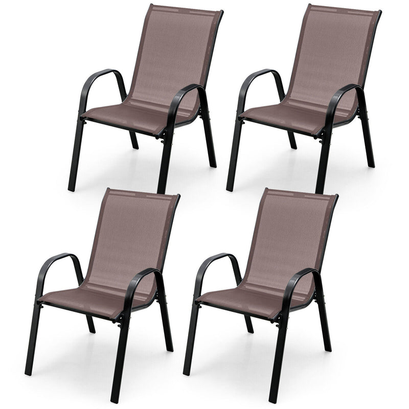 Costway - 4 Pieces Stackable Patio Dining Chairs Set with Armrest-Brown