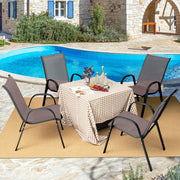 Costway - 4 Pieces Stackable Patio Dining Chairs Set with Armrest-Brown