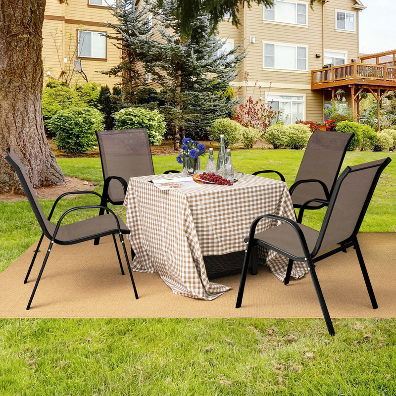 Costway - 4 Pieces Stackable Patio Dining Chairs Set with Armrest-Brown