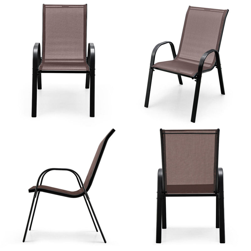 Costway - 4 Pieces Stackable Patio Dining Chairs Set with Armrest-Brown