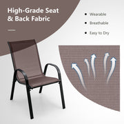 Costway - 4 Pieces Stackable Patio Dining Chairs Set with Armrest-Brown