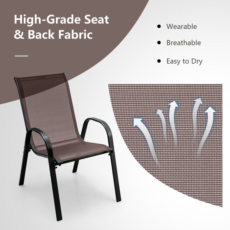 Costway - 4 Pieces Stackable Patio Dining Chairs Set with Armrest-Brown