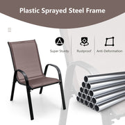 Costway - 4 Pieces Stackable Patio Dining Chairs Set with Armrest-Brown
