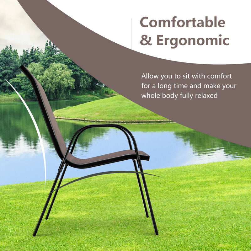 Costway - 4 Pieces Stackable Patio Dining Chairs Set with Armrest-Brown