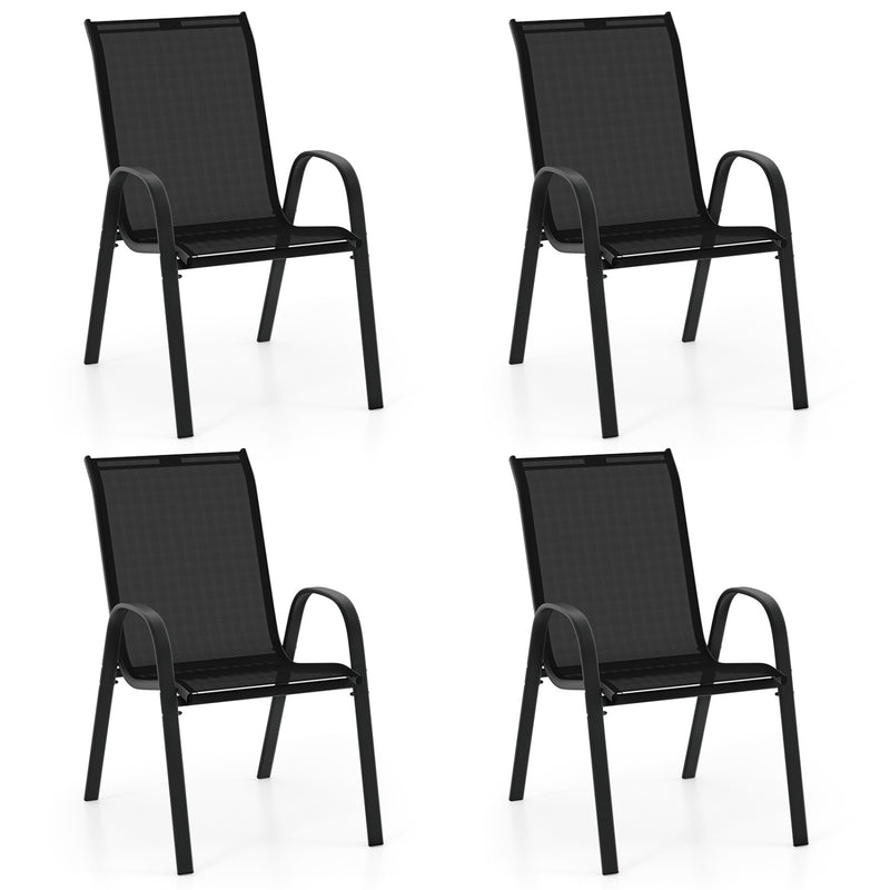 Costway - 4  Pieces Stackable Patio Dining Chairs Set with Armrest-Black