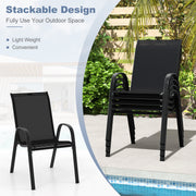 Costway - 4  Pieces Stackable Patio Dining Chairs Set with Armrest-Black