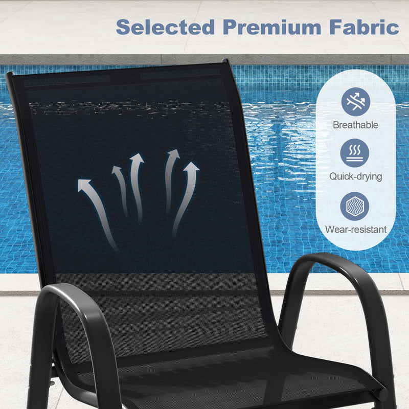 Costway - 4  Pieces Stackable Patio Dining Chairs Set with Armrest-Black