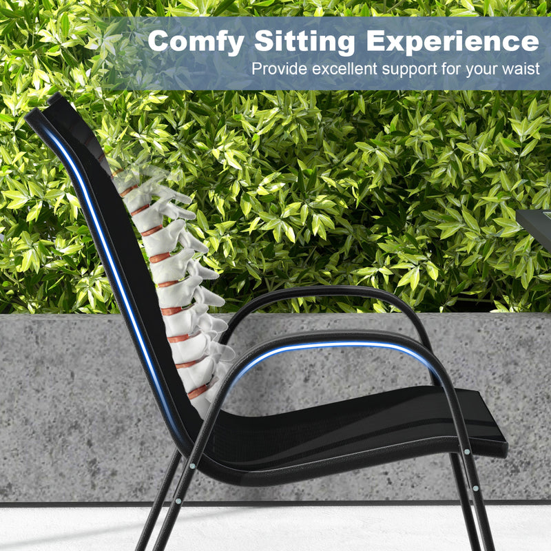 Costway - 4  Pieces Stackable Patio Dining Chairs Set with Armrest-Black