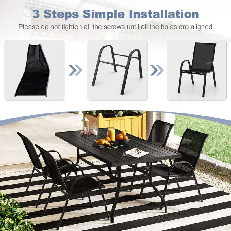 Costway - 4  Pieces Stackable Patio Dining Chairs Set with Armrest-Black