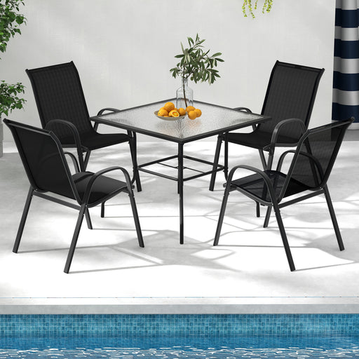 Costway - 4  Pieces Stackable Patio Dining Chairs Set with Armrest-Black