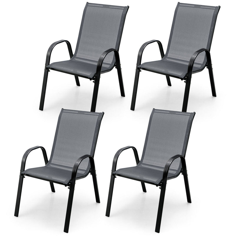 Costway - 4 Pieces Stackable Patio Dining Chairs Set with Armrest-Gray