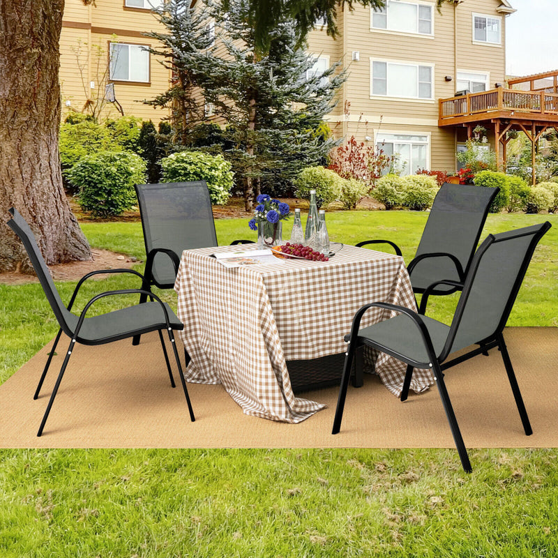 Costway - 4 Pieces Stackable Patio Dining Chairs Set with Armrest-Gray