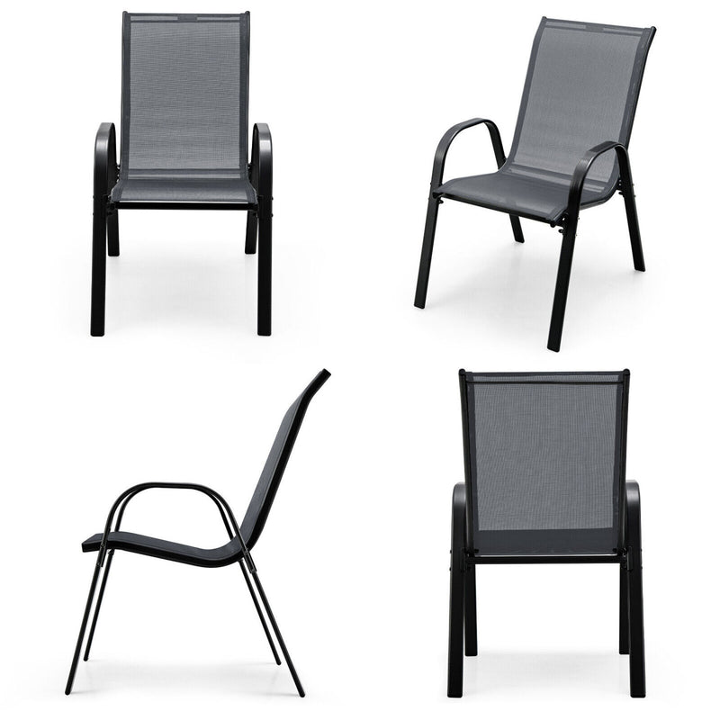 Costway - 4 Pieces Stackable Patio Dining Chairs Set with Armrest-Gray