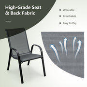 Costway - 4 Pieces Stackable Patio Dining Chairs Set with Armrest-Gray