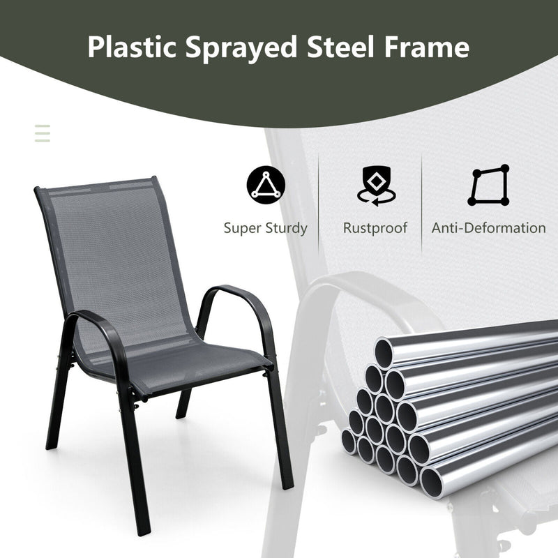Costway - 4 Pieces Stackable Patio Dining Chairs Set with Armrest-Gray