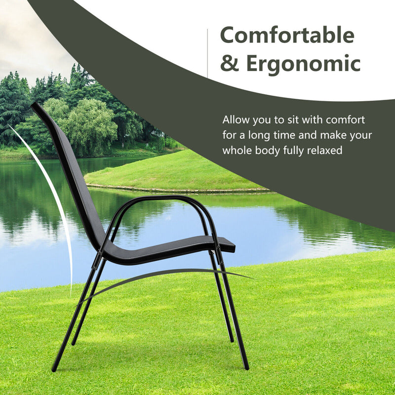 Costway - 4 Pieces Stackable Patio Dining Chairs Set with Armrest-Gray