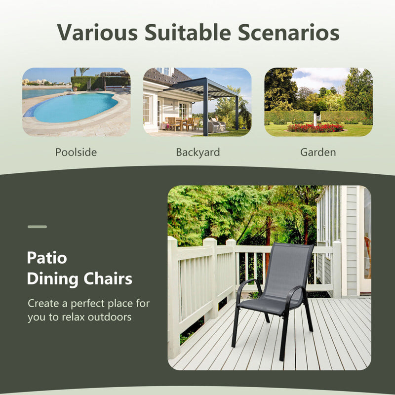 Costway - 4 Pieces Stackable Patio Dining Chairs Set with Armrest-Gray