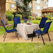 Costway - 4 Pieces Stackable Patio Dining Chairs Set with Armrest-Navy